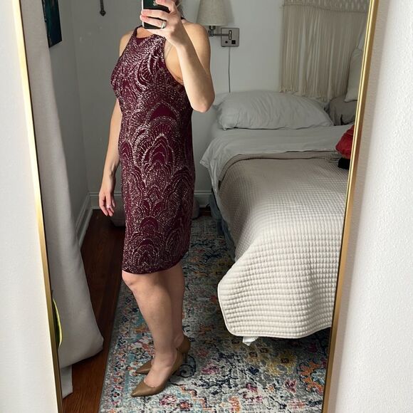 Jump Apparel Dress Juniors XL Burgundy Glitter Open Back - Picture 3 of 8